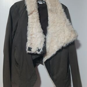 Helmut Lang Olive Teddy Jacket with Cream Lining